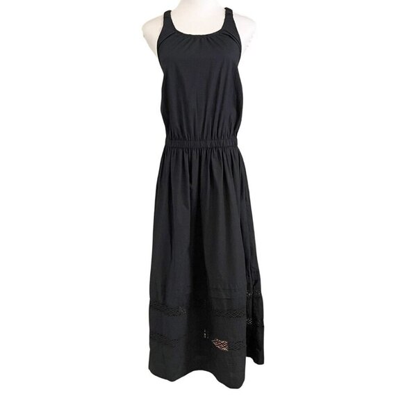 NWT GAP SUMMER 2023 BLACK COTTON HALTER OPEN BACK CROCHET TIERED MAXI DRESS - Picture 1 of 13